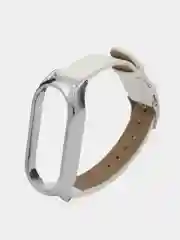 Белый ремешок для Xiaomi Mi Band 8 кожаный фитнес браслет ксяоми ми банд
