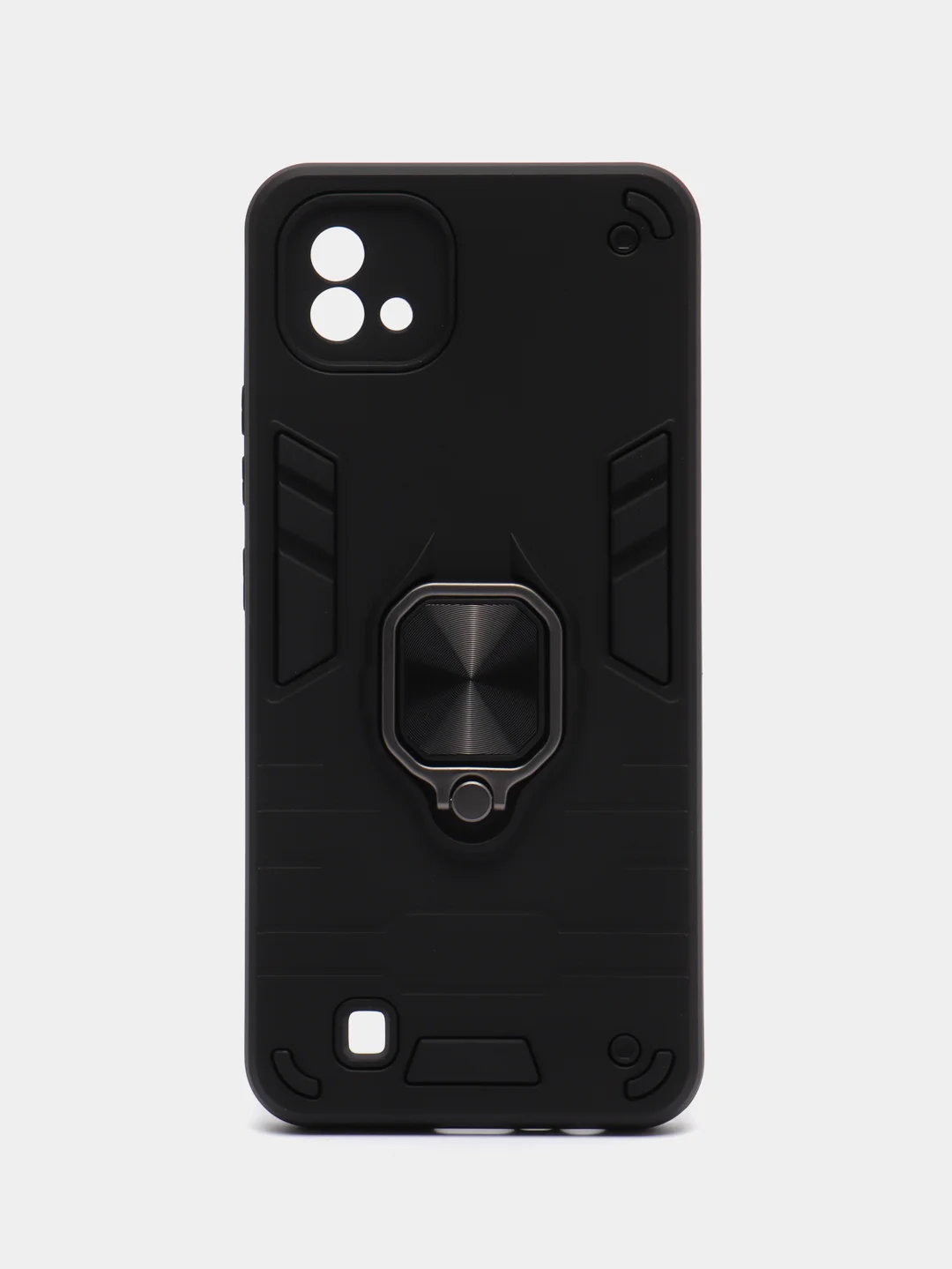 Угольный чехол противоударный для Realme C11 2021 / C20 (Реалми С20), с металлической подставкой