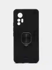 Угольный чехол противоударный для Xiaomi 12 Lite, Сяоми 12 Лайт с металлической подставкой