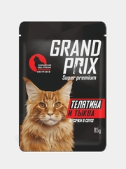 Влажный корм для кошек GRAND PRIX кусочки в соусе, Телятина и тыква, 24 штуки по 85г