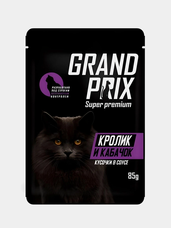 Влажный корм для кошек GRAND PRIX кусочки в соусе, Кролик и кабачок, 24 штуки по 85г