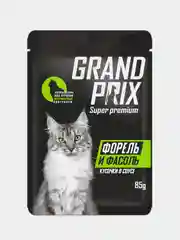 Влажный корм для кошек GRAND PRIX кусочки в соусе, Форель и фасоль, 24 штуки по 85г