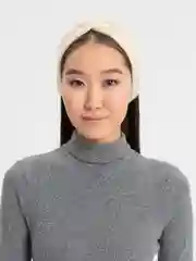 Бежевый повязка на голову, утепленная, двухслойная, вязаная
