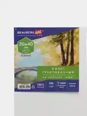 Холст полотно на картоне (МДФ), 30х40 см, 280 г/м2, грунт, 100% хлопок, Brauberg, 192186