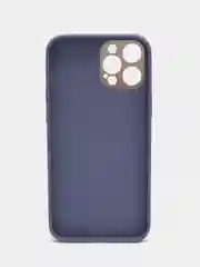 Небесно-голубой чехол для iPhone 12 Pro Max под кожу с золотой окантовкой