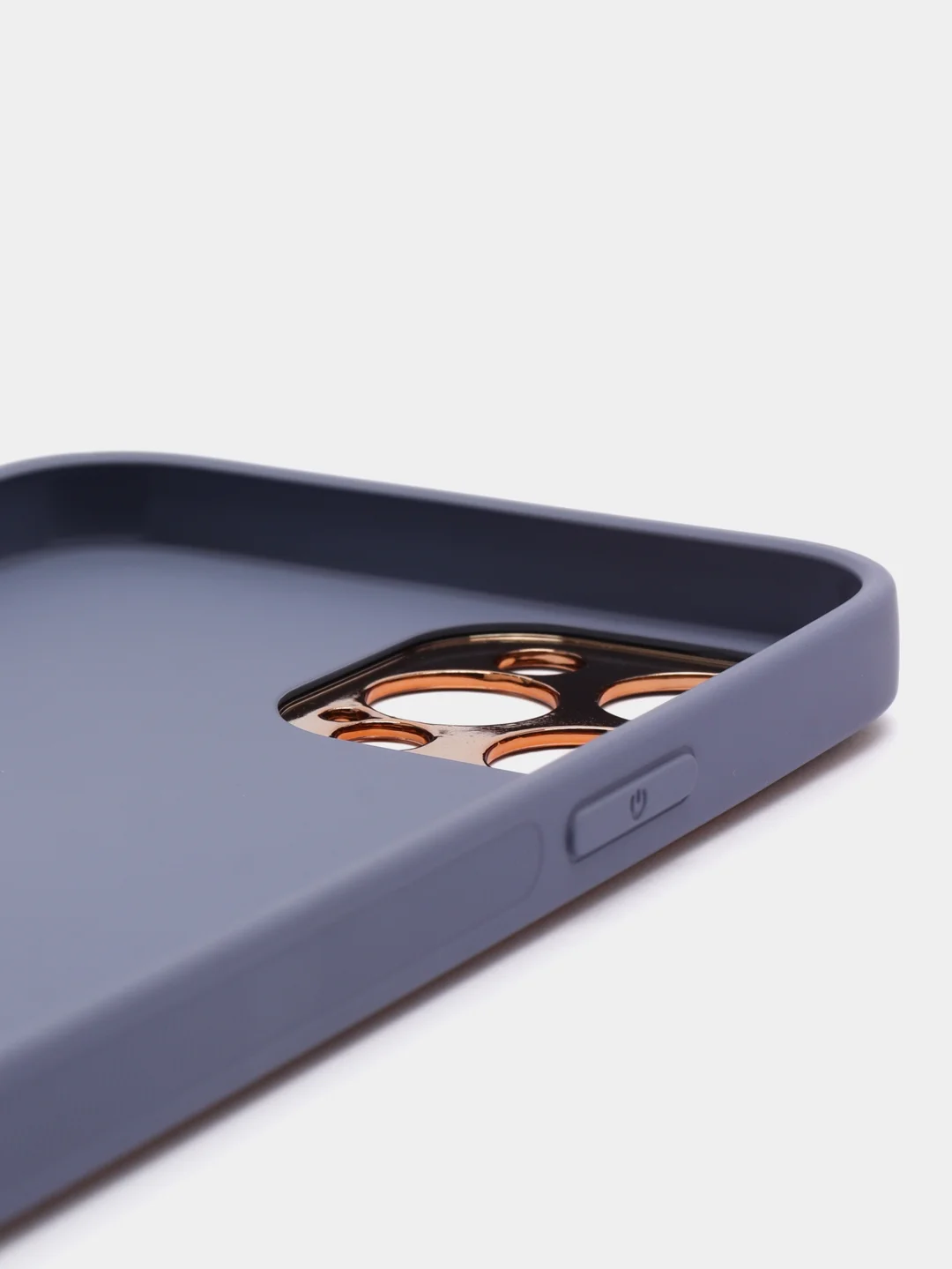 Небесно-голубой чехол для iPhone 12 Pro Max под кожу с золотой окантовкой