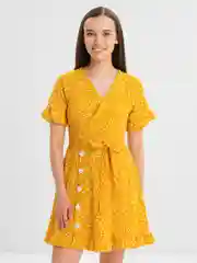 Желтый платье, летнее, женское, повседневное, на запах, оверсайз