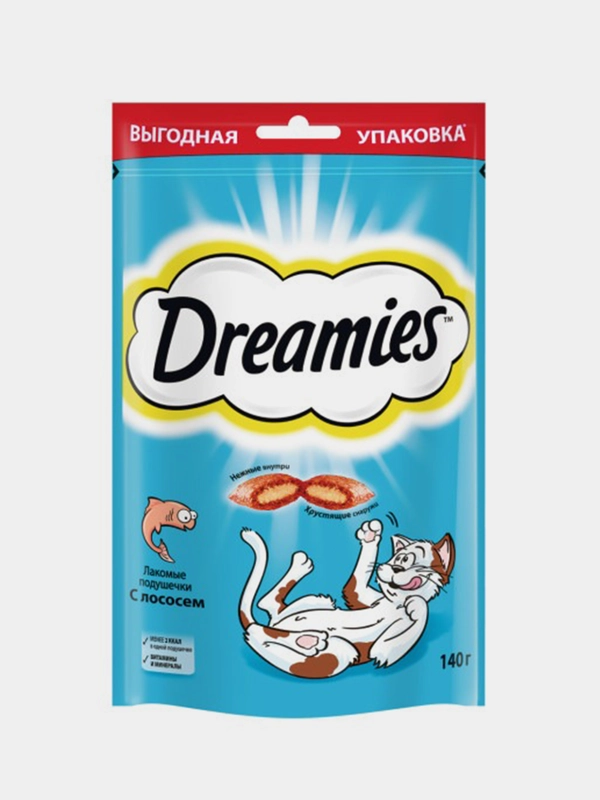 Лакомство Dreamies™ для взрослых кошек, с лососем, 140г