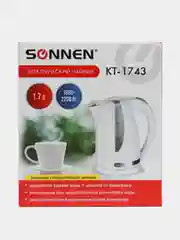 Чайник SONNEN KT-1743, 1,7л, 2200Вт, пластик, белый, 453414