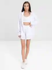 Белый костюм тройка шорты, рубашка, топ