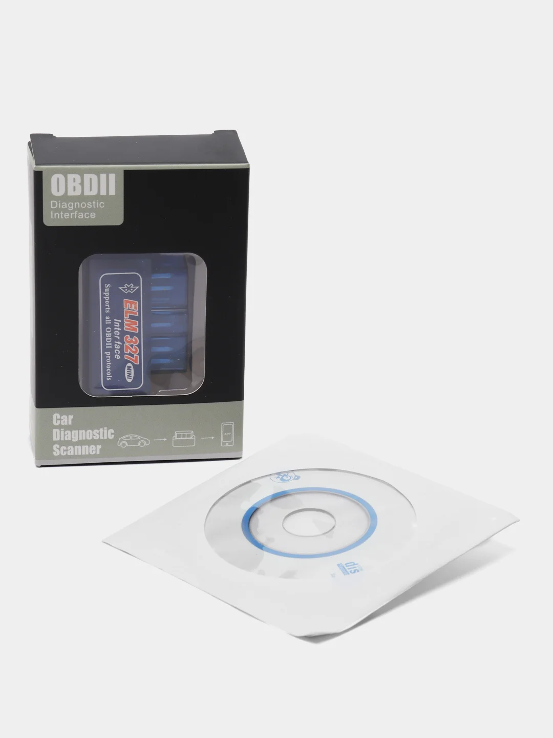 Синий автосканер считыватель ошибок ELM327 OBD II