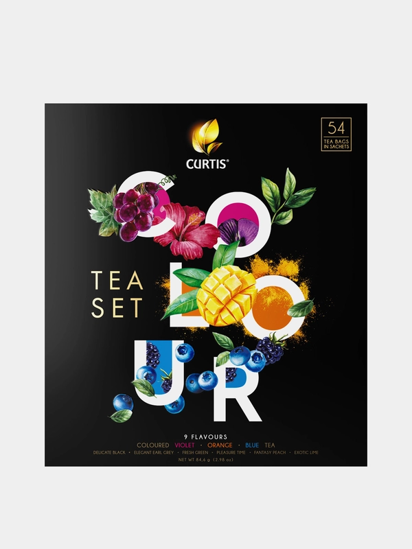 Набор чая Curtis Colour tea set, 54 пакетика, ассорти 9 вкусов, подарочная упаковка, 84,6г