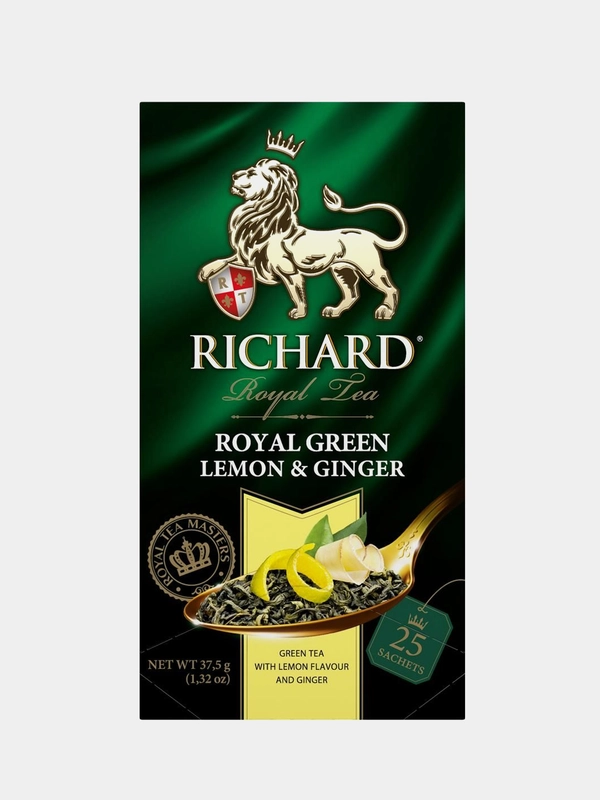 Чай зеленый Richard Royal Green Lemon and Ginger, c лимоном и имбирем, 25 пакетиков