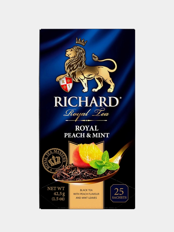 Чай черный Richard Royal Peach and Mint, ароматизированный, 25 пакетиков по 1,5г
