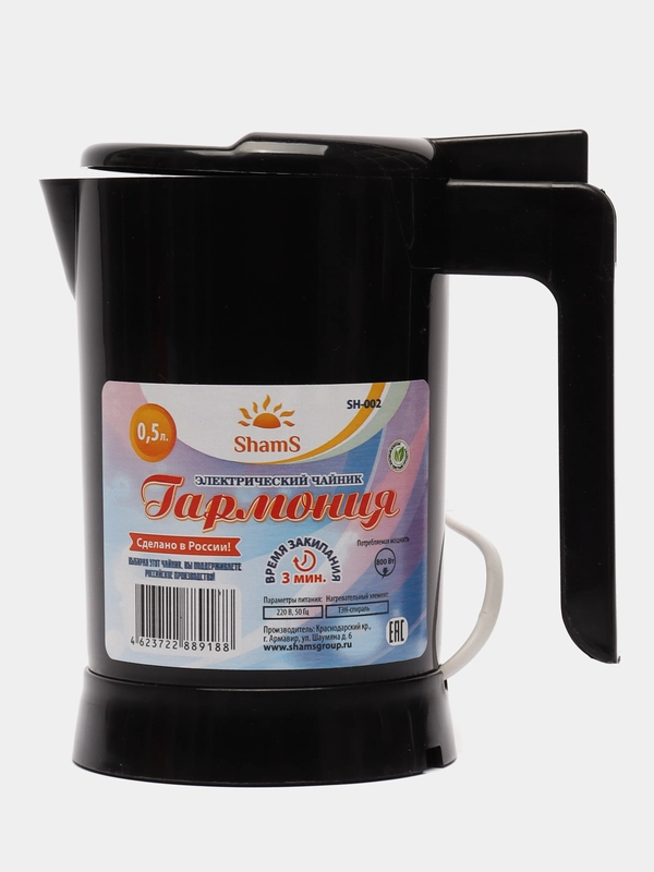 Мини-чайник, с теном, "Гармония", 500 Вт, 0,5 л, чёрный, SH-002