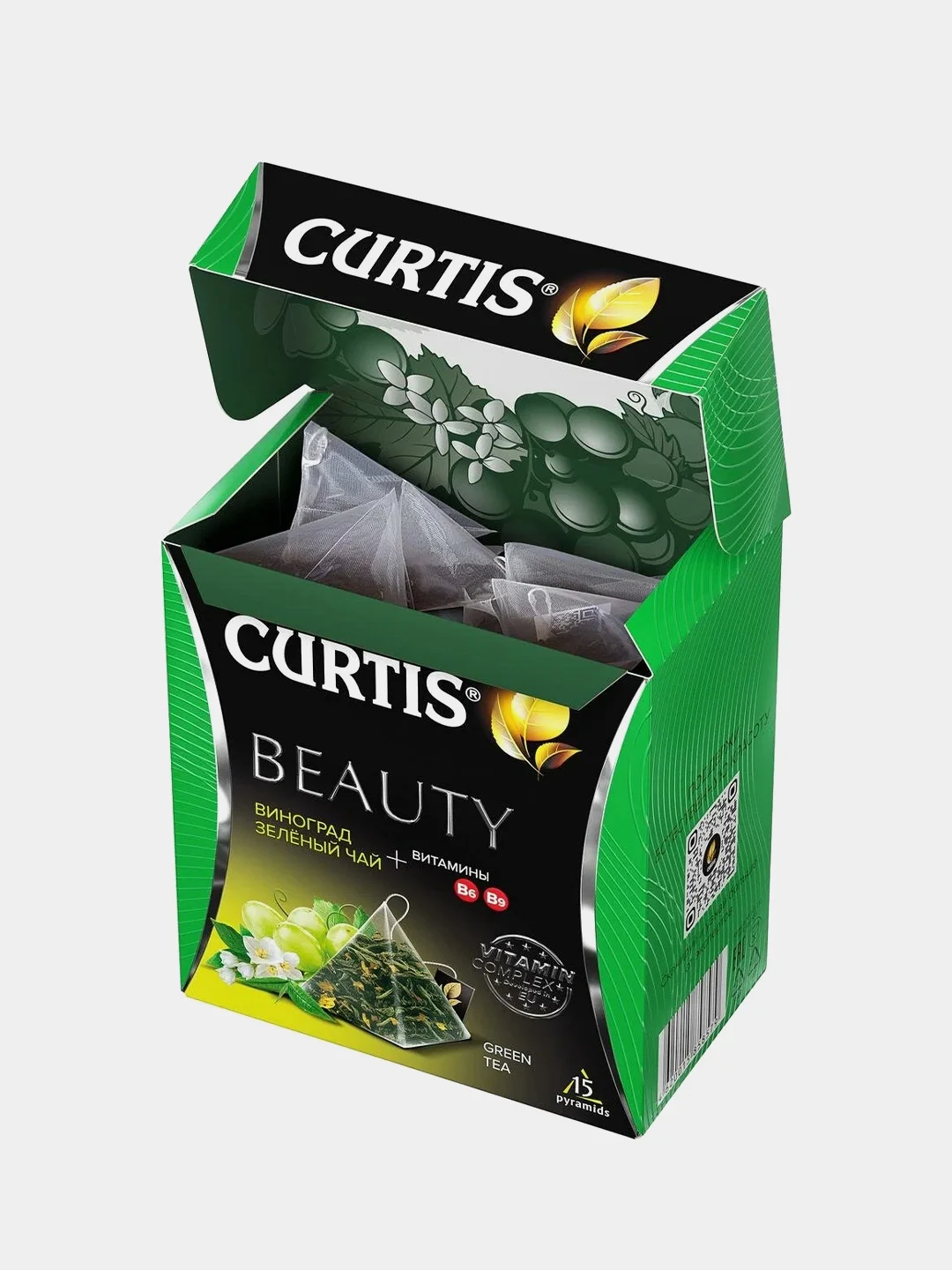 Чай зеленый Curtis Beauty, 15 пирамидок, с кусочками винограда, 25,5 г