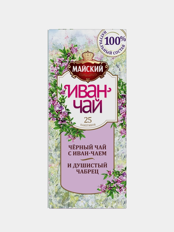 Чай чёрный Майский "Иван-чай" с чабрецом, 25 пакетиков по 1,5 г