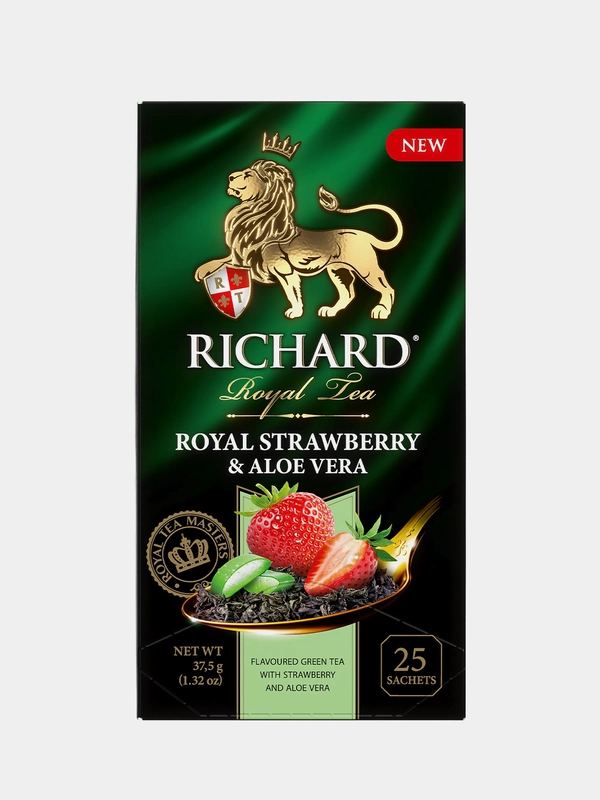 Чай зеленый Richard Royal Strawberry and Aloe Vera, со вкусом клубники и алоэ, 25 сашет