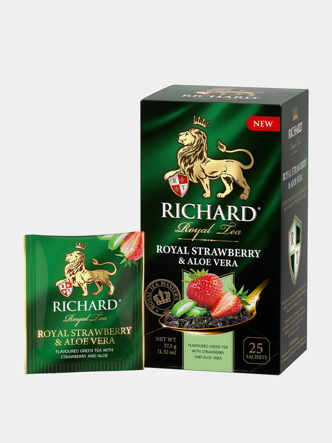 Чай зеленый Richard Royal Strawberry and Aloe Vera, со вкусом клубники и алоэ, 25 сашет