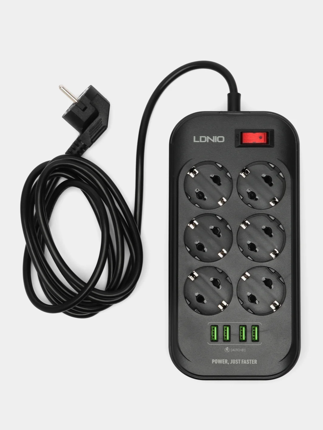 Черный сетевой фильтр Ldnio SE6403, 6 розеток, 4 USB, удлинитель