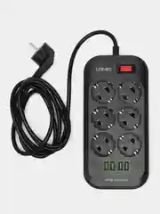 Черный сетевой фильтр Ldnio SE6403, 6 розеток, 4 USB, удлинитель