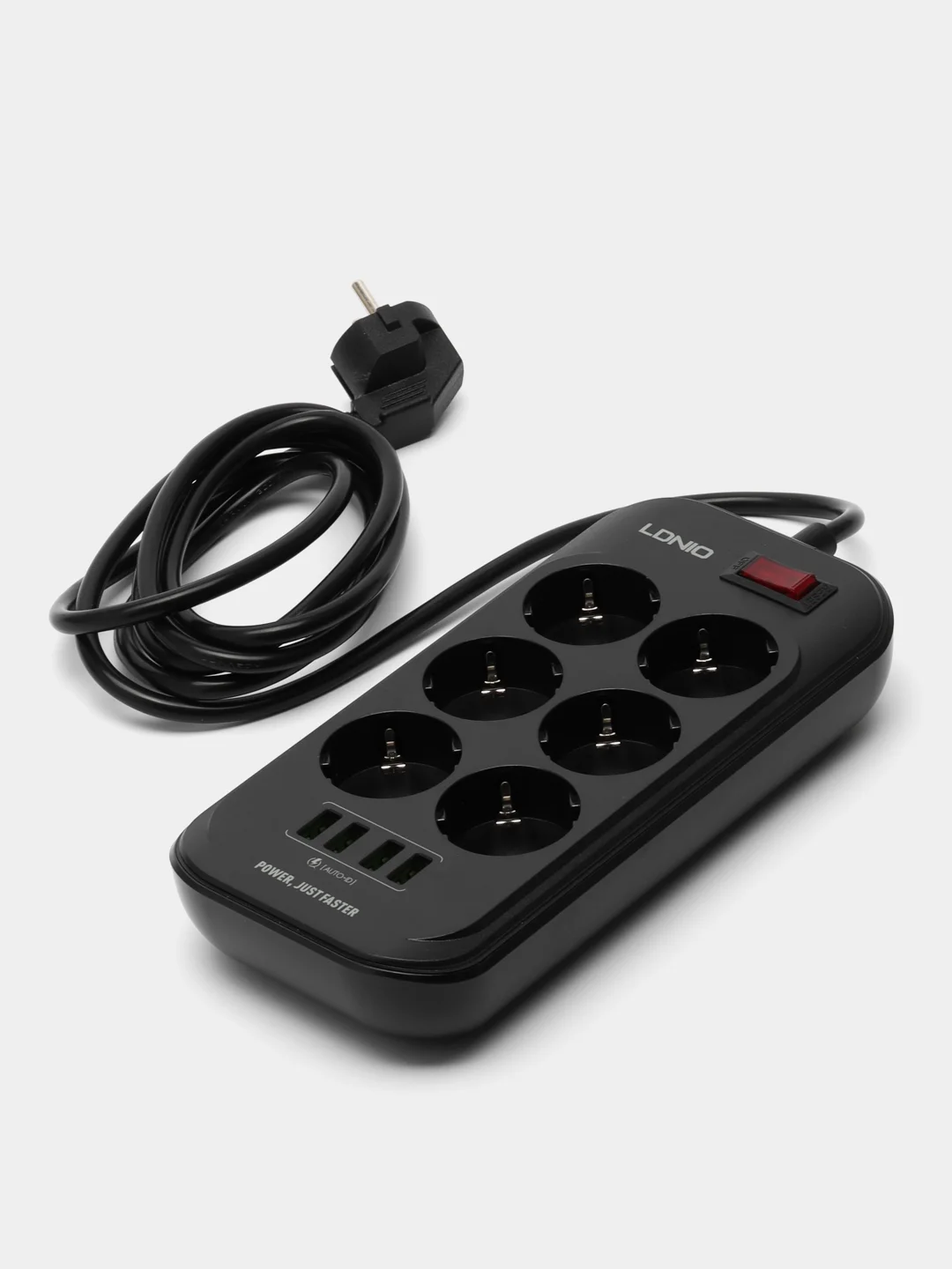 Черный сетевой фильтр Ldnio SE6403, 6 розеток, 4 USB, удлинитель