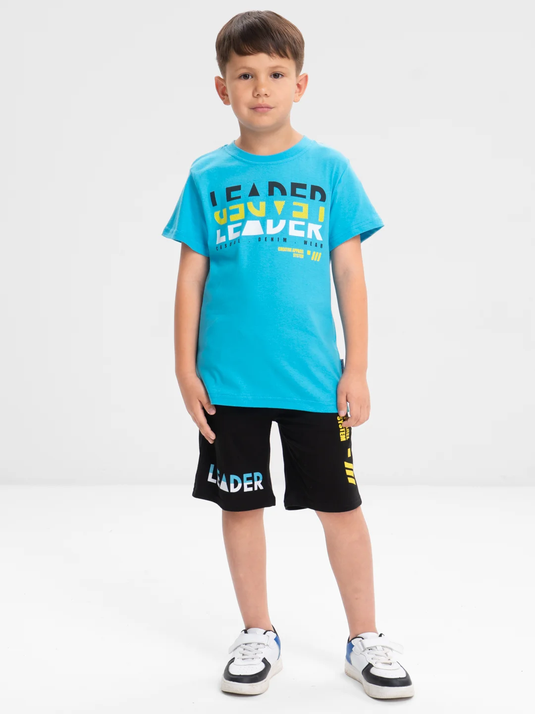 Бирюзовый комплект, костюм для мальчика: футболка, шорты, Bonito kids
