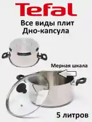 Кастрюля со стеклянной крышкой Tefal, для индукционной плиты, 24 см, 5 л