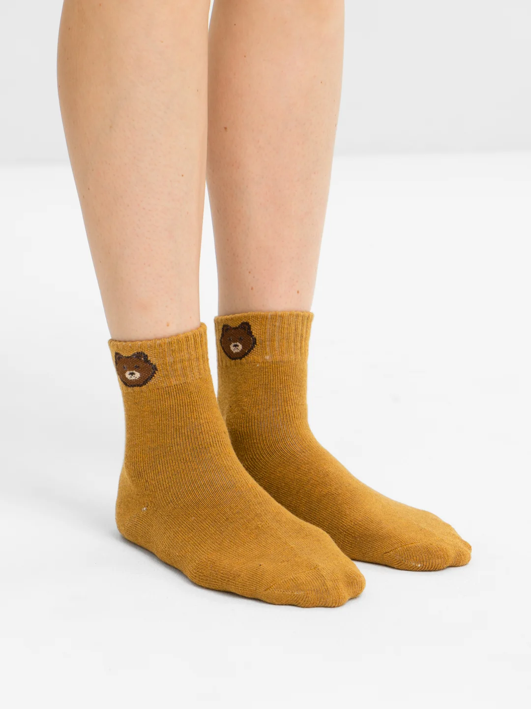 Коричневый носки женские, высокие, тёплые, с вышивкой "медведь" POOPSOCKS