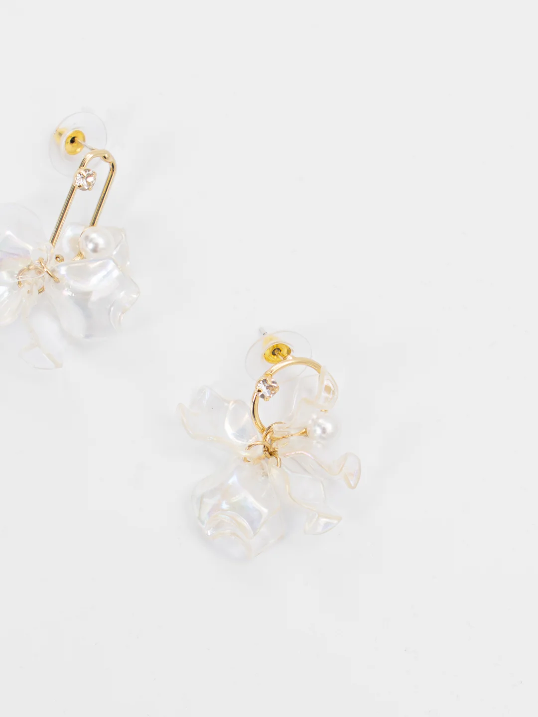 Серьги модные, Невеста, асимметричные, парящие лепестки, 925