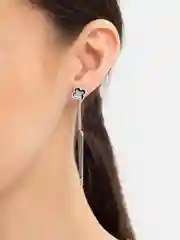 Серебряный серьги длинные висячие "Клевер", черный