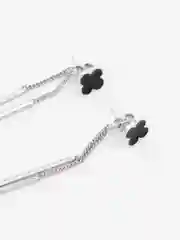 Серебряный серьги длинные висячие "Клевер", черный