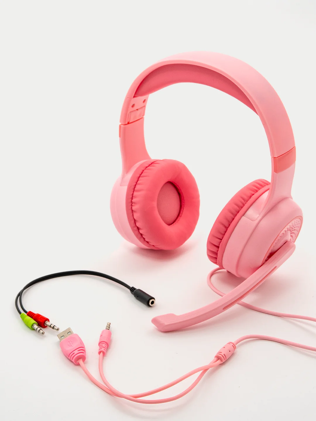 Розовый наушники детские игровые, проводные, с микрофоном, полноразмерные