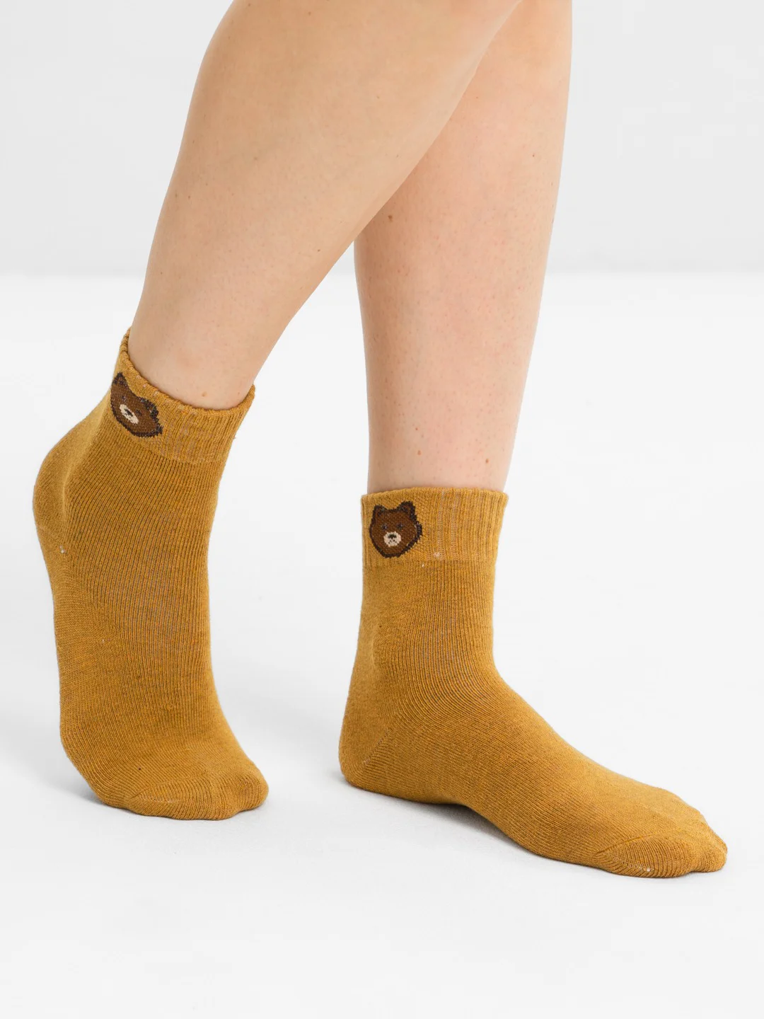 Коричневый носки женские, высокие, тёплые, с вышивкой "медведь" POOPSOCKS