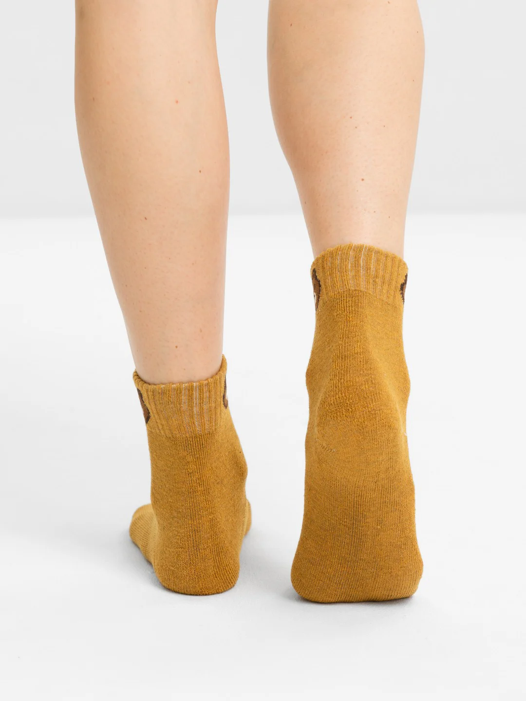 Коричневый носки женские, высокие, тёплые, с вышивкой "медведь" POOPSOCKS