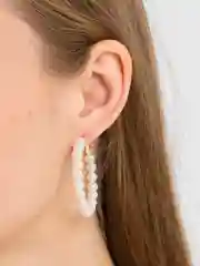 Белый серьги-кольца, сережки женские, пусеты с жемчугом, серьги круглые