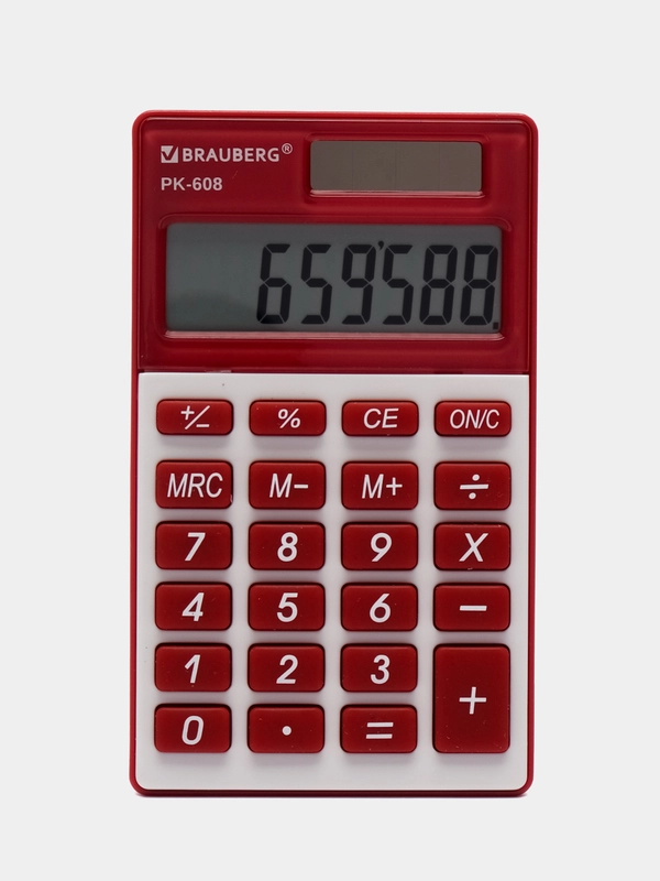 Калькулятор карманный BRAUBERG PK-608-WR (107x64 мм), 8 разрядов, двойное питание,БОРДОВЫЙ