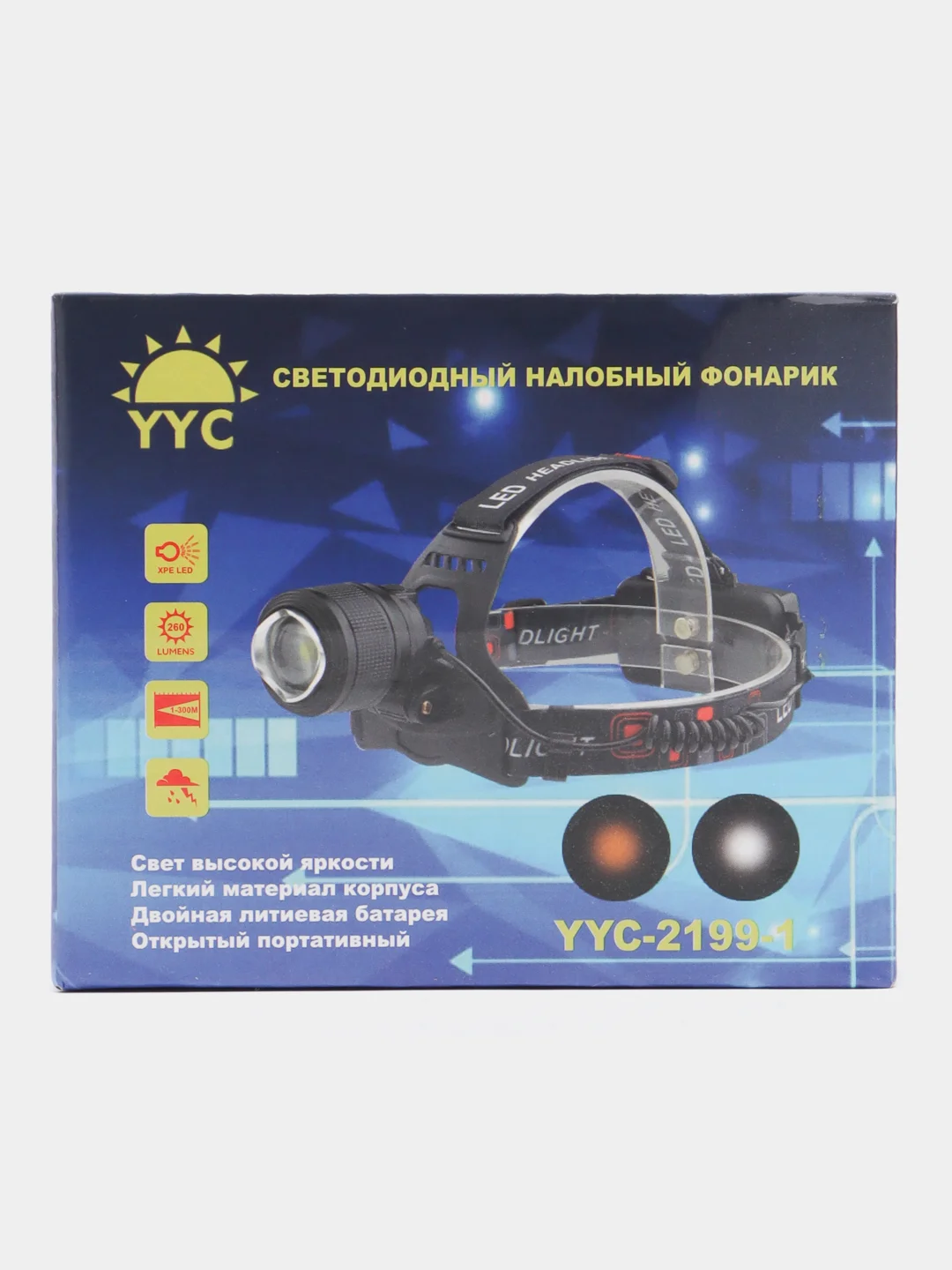 Налобный фонарь LED SimpleShop с зумом и регулировкой угла свечения, батареи, зарядка