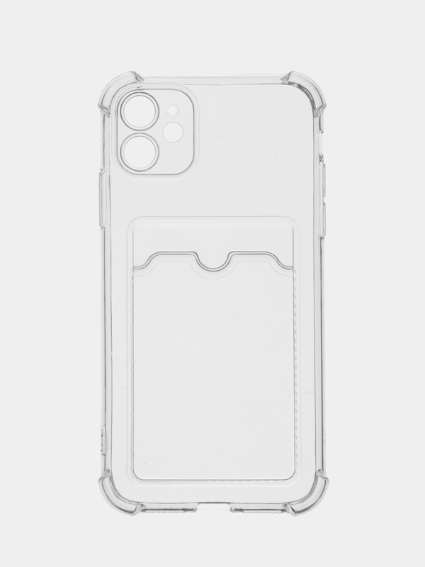 Чехол для iPhone 11, 12, 13, 14 Pro Max, XR, 7/8/SE, 6/6S, с карманом для карт, прозрачный