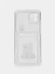 Голубой чехол Samsung Galaxy A03 (Самсунг Галакси А03) прозрачный с карманом для карты, с рисунком