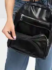Черный женский школьный рюкзак, кожаный
