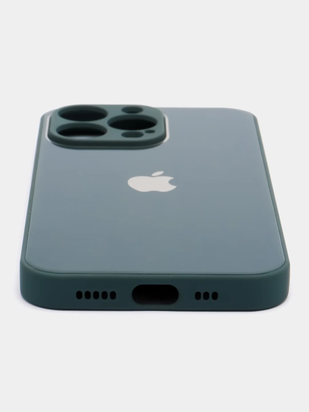 Тёмно-зелёный силиконовый чехол на iPhone 13, 13 Pro, 13 Pro Max, со стеклянной панелью