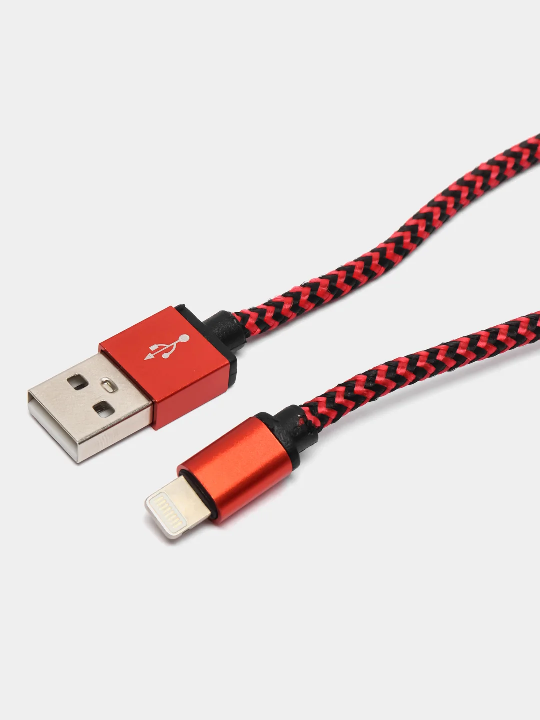 Красный кабель LuazON, Lightning - USB, 1 А, 1 м, оплётка нейлон, красный