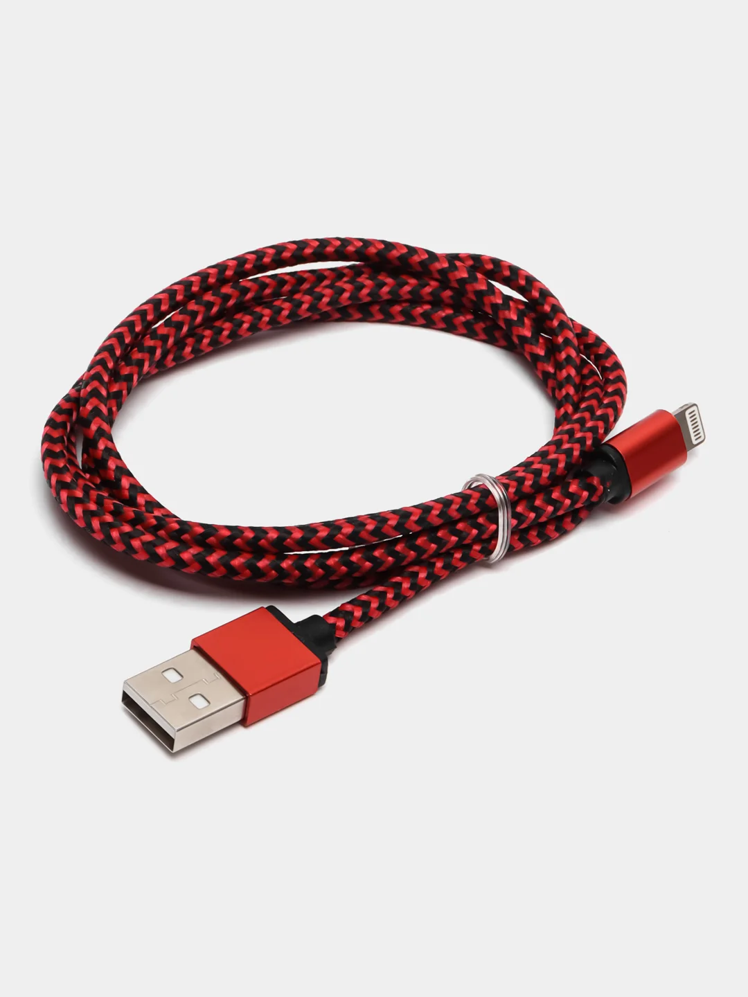 Красный кабель LuazON, Lightning - USB, 1 А, 1 м, оплётка нейлон, красный