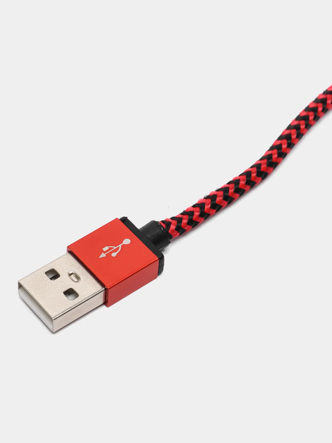Красный кабель LuazON, Lightning - USB, 1 А, 1 м, оплётка нейлон, красный