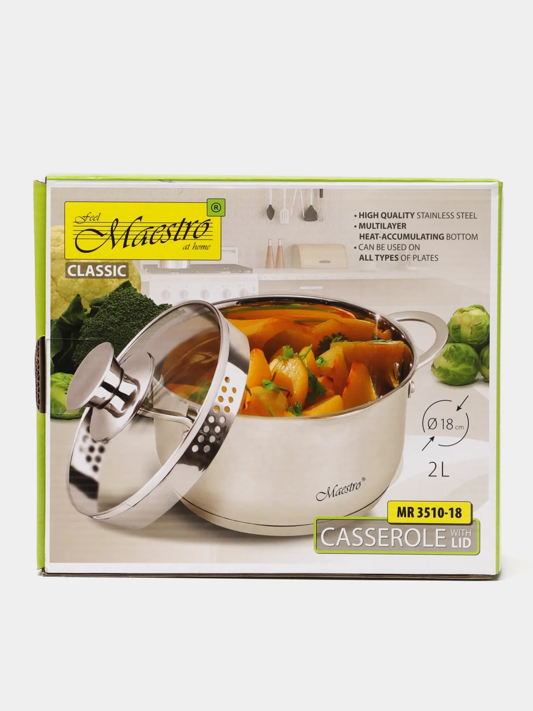 Кастрюля Maestro MR-3510-18, с крышкой, 2 л, 18 см
