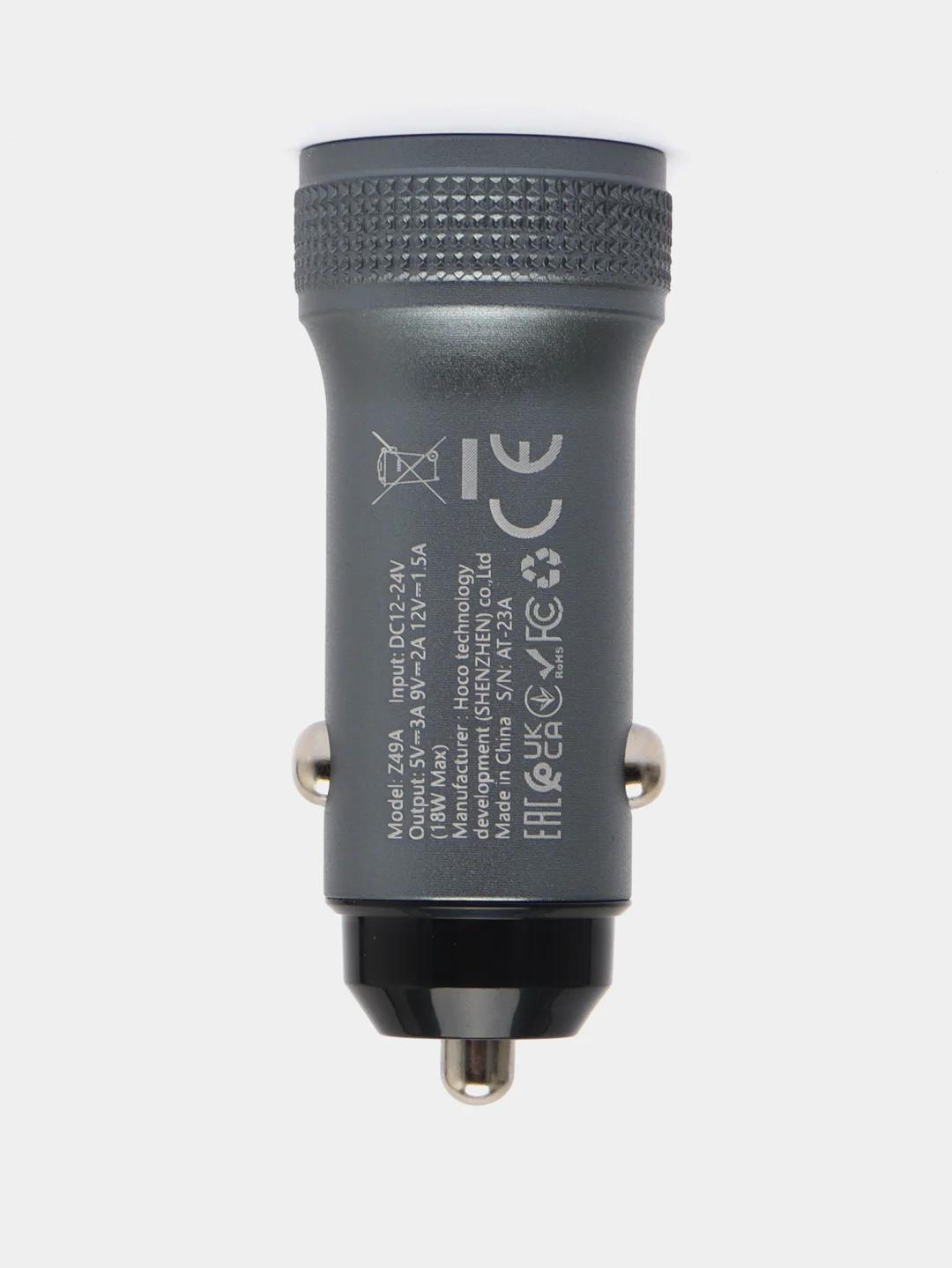 Серый блок автомобильный 1 USB Hoco Z49A с быстрой зарядкой (18W / QC3.0)