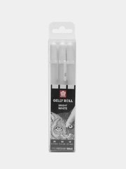 Ручки гелевые Белые Sakura (Япония) Gelly Roll, Набор 3 штуки, узел 0,5/0,8/1 мм, 144071