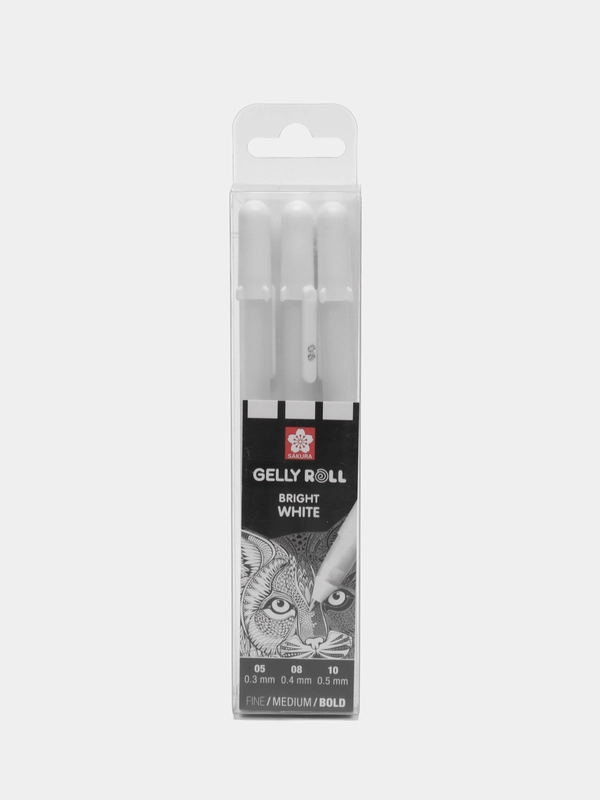 Ручки гелевые Белые Sakura (Япония) Gelly Roll, Набор 3 штуки, узел 0,5/0,8/1 мм, 144071