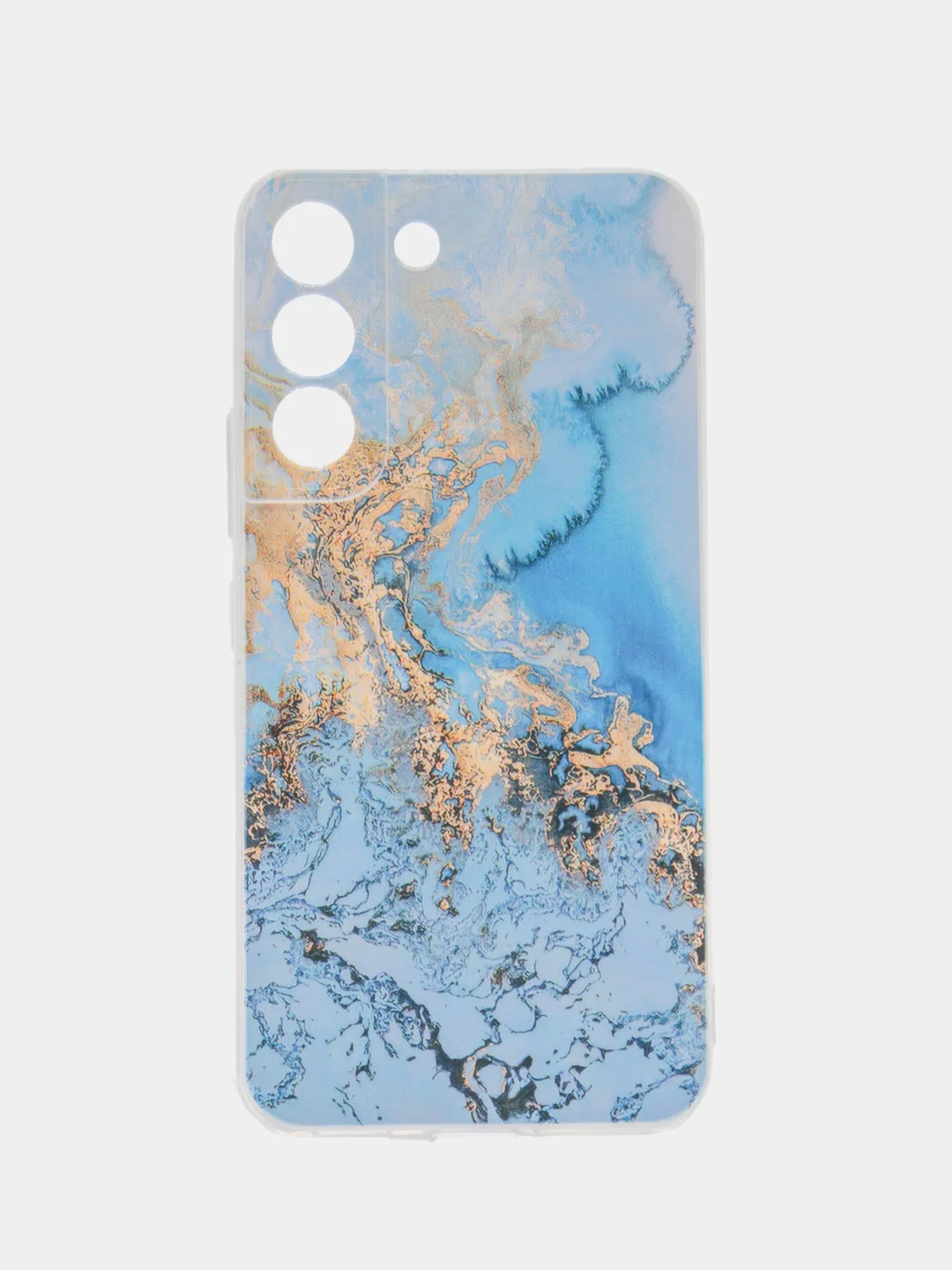 Голубой силиконовый чехол на Samsung Galaxy S22 / Самсунг S22 прозрачный с рисунком, защита камеры